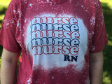 Retro Nurse Stacked Red Bleach T-Shirt - Red and Blue